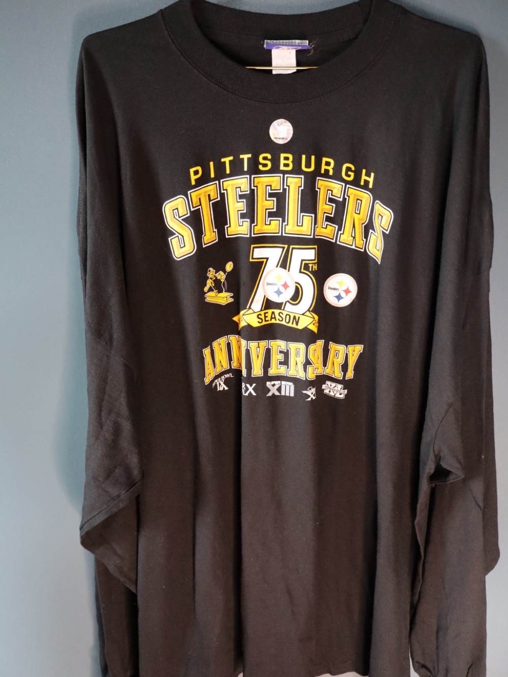 Vintage Pittsburgh Steelers 75th Anniversary Black Long Sleeve Tee